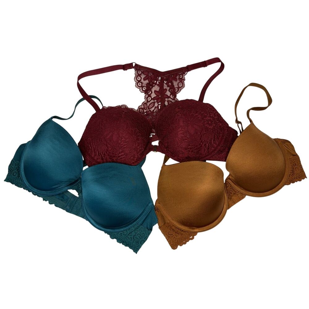 Auden Women’s 34C Bra The Daydreamer Push-up Lace Burgundy Teal Brown Padded